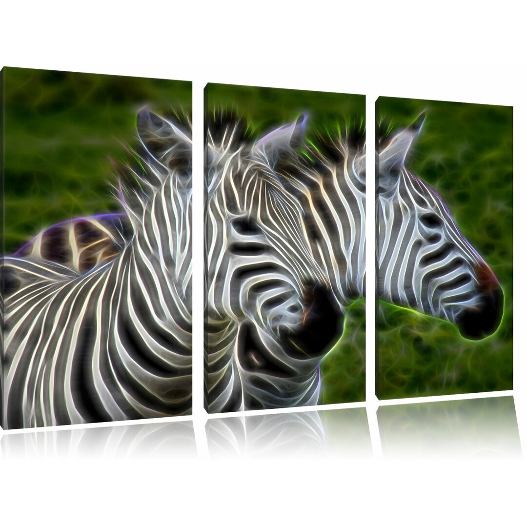 3-tlg. Leinwandbilder-Set Schönes Zebrapaar, Grafikdruck