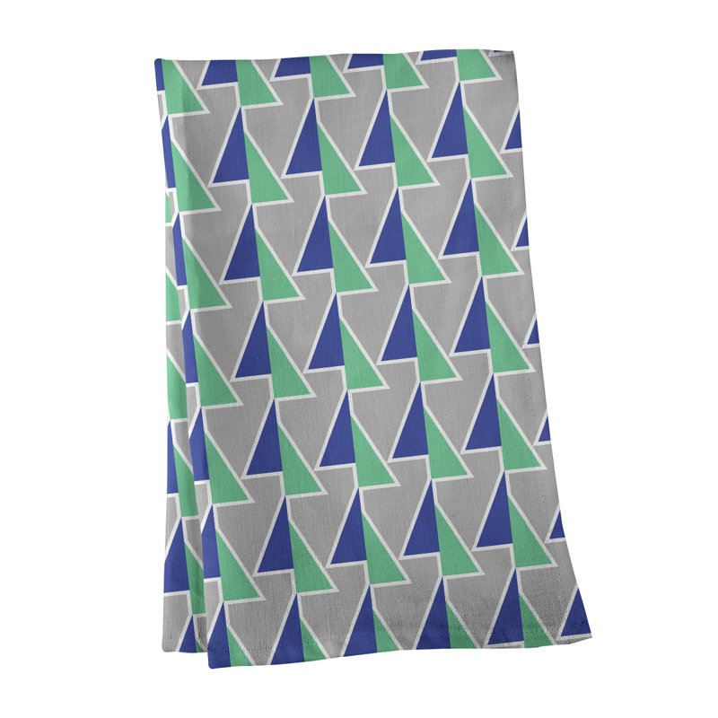 Torchon à flèches, Bleu / Vert / Gris, Croisé en coton
