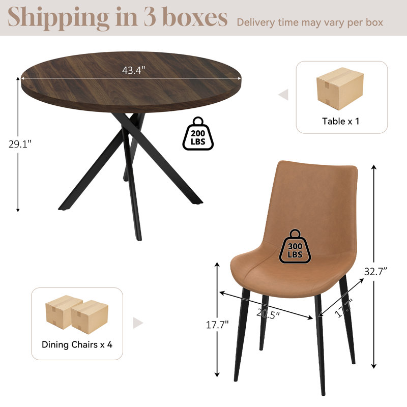 Ensemble de table de salle à manger 43,4 pouces pour 4 personnes, ensemble de table basse moderne Mid-Century pour la salle à manger