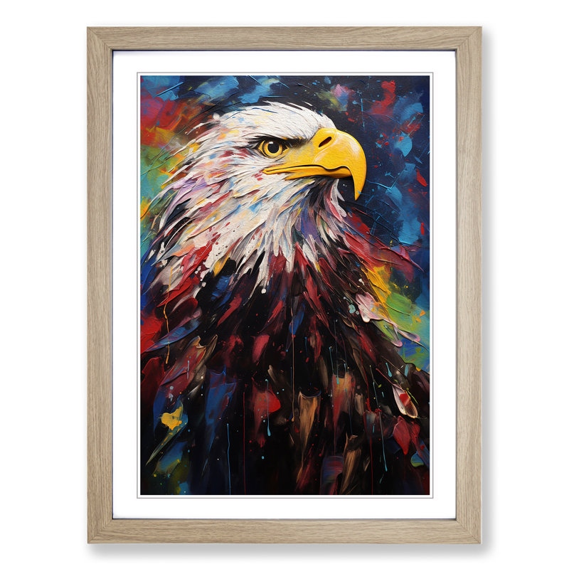 Eagle - Single Picture Frame Print on Wood, 64cm H x 46cm W, Oak Framed