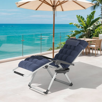 Outdoor Zero Gravity Reclining Chair Foldable Recliner Lounge Chair with Soft Cushion and Cup Holder