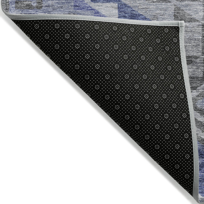 3' X 5' Pewter And Blue Southwestern Washable Indoor Outdoor Area Rug