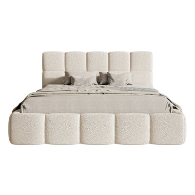Romus Light Beige Boucle with Storage - Upholstered Bed