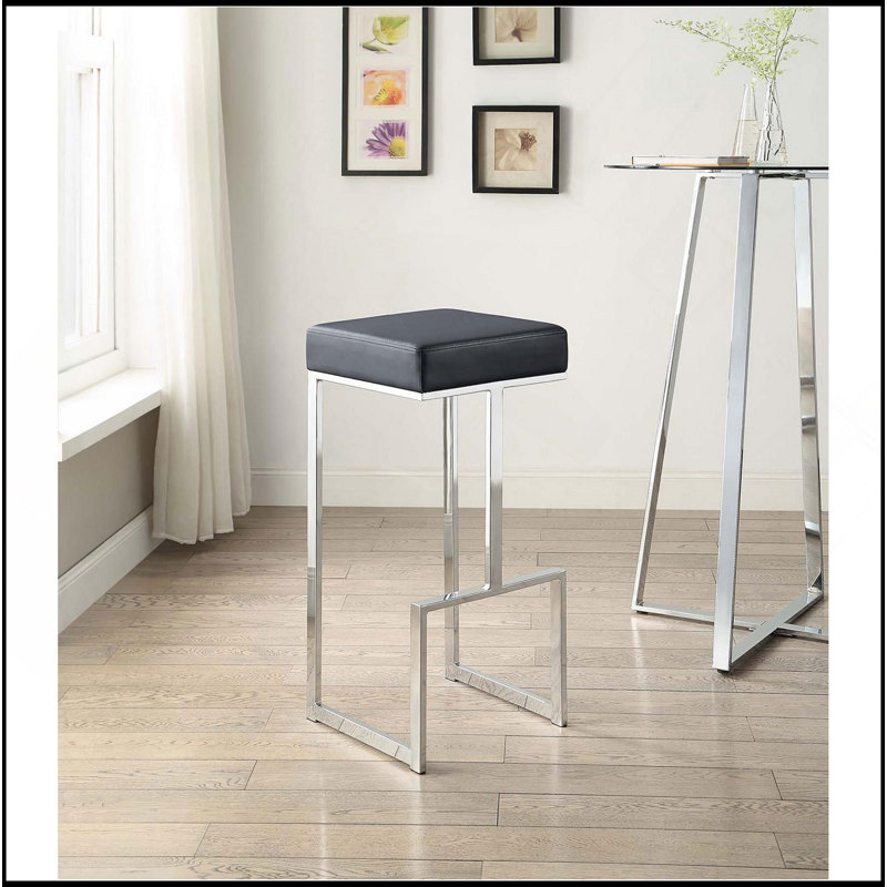 Tabouret de bar rembourré gris et chrome, Gris