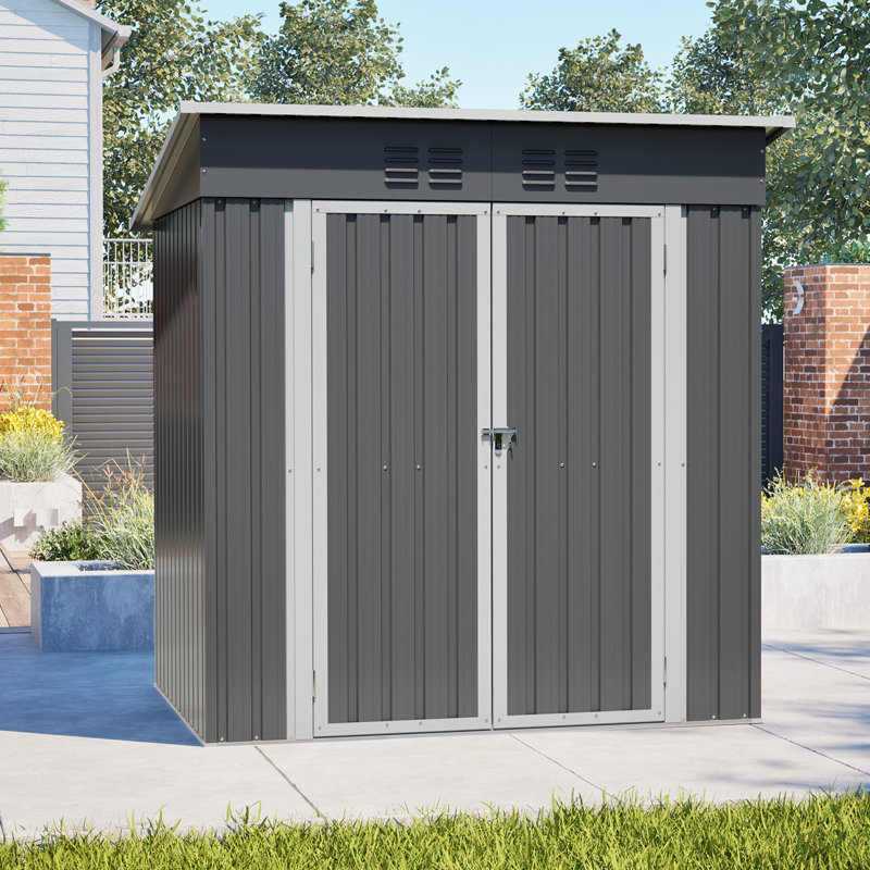 6 Ft. W X 4 Ft. D Outdoor Metal Storage Shed Garden Tools Shed Lockable Door Foundation Kit Included, Gray