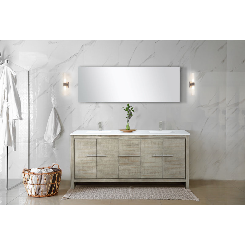 Lafarre 72" W x 20" D Double Bath Vanity, Cultured Faucet Set, Rustic Acacia, White Quartz