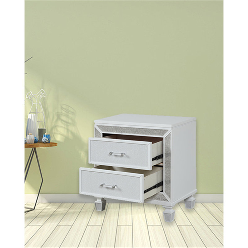 Commode anglaise à 2 tiroirs Meenakshi, Blanc / gris