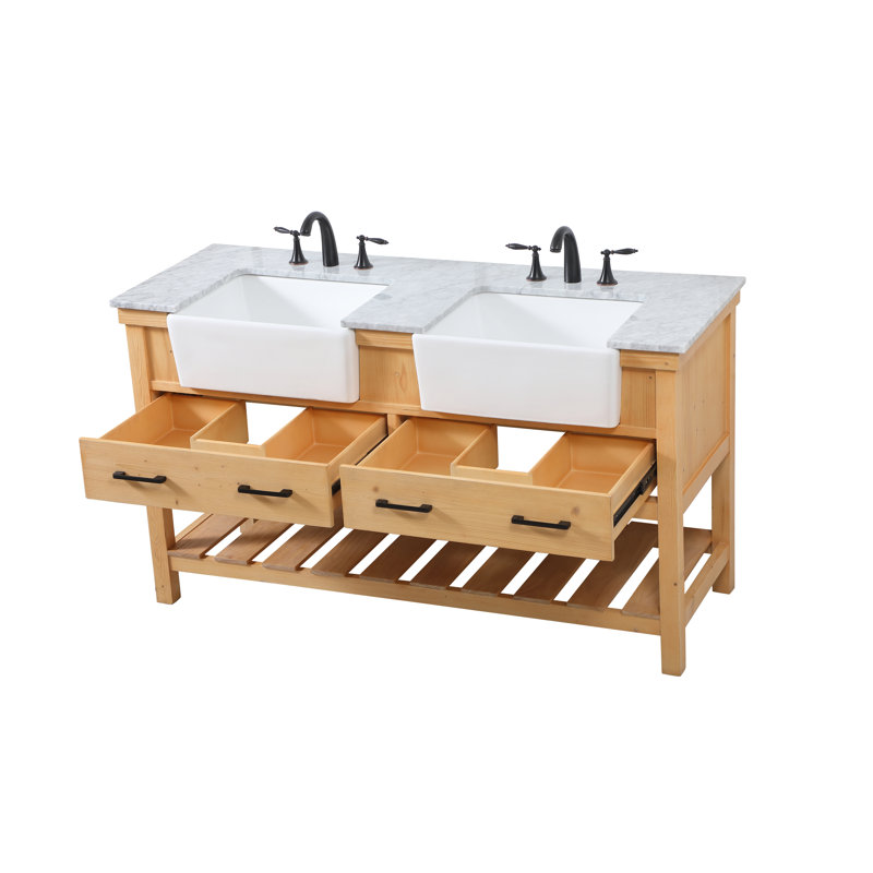 Ensemble de meuble-lavabo double 60 po Pelaghia, Bois naturel