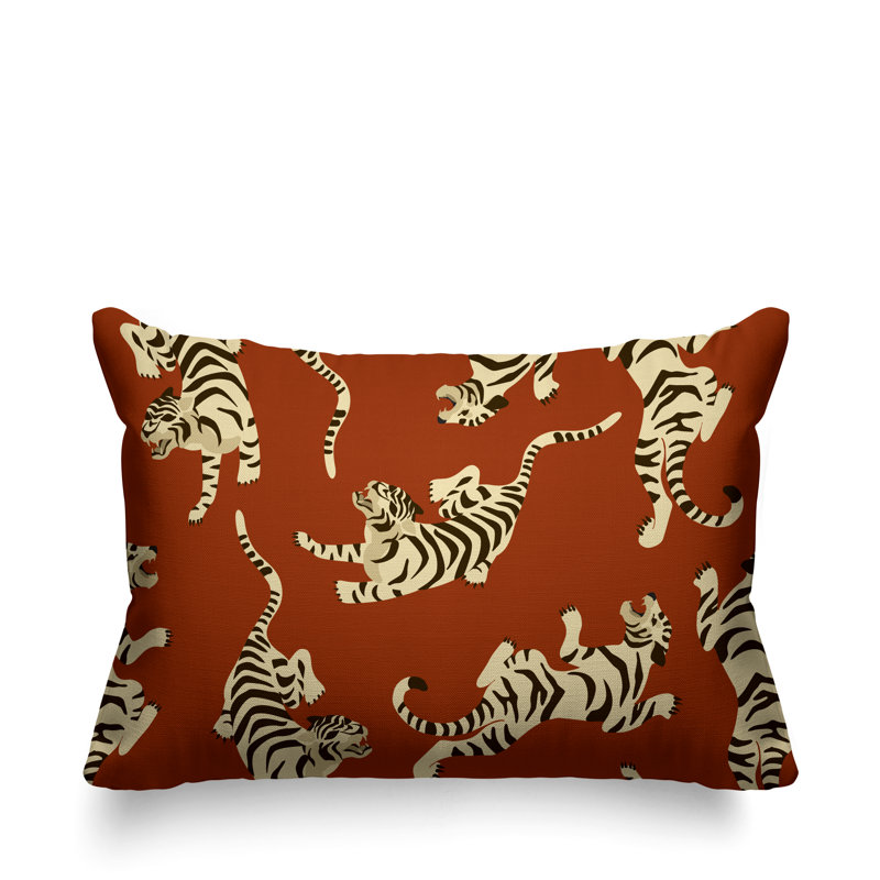 Coussin décoratif intérieur / extérieur Tigger Boho Tiger, 14 po x 20 po, Orange brûlé