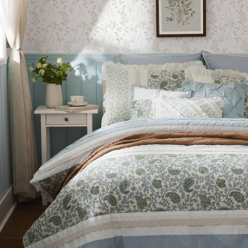 Ensemble d'édredon en percale de coton 9 pièces Dawn, Grand édredon et 8 pièces supplémentaires, Turquoise