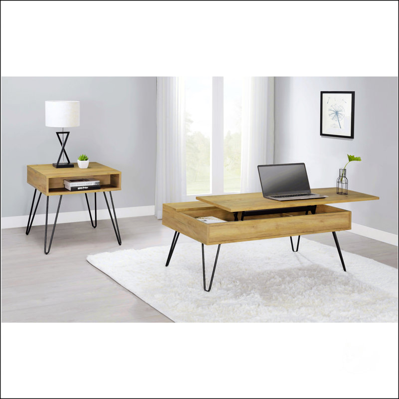 Table basse à plateau relevable en chêne doré et noir