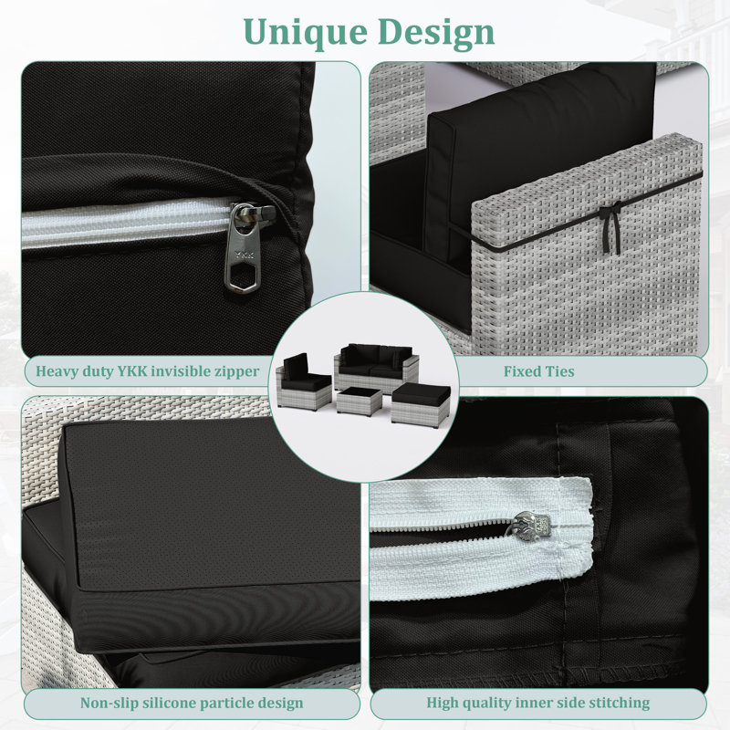 9-Piece Outdoor Cushion Cover Set (Set Of 3 Seats , 5 Backs, 1 Footrest)， Only Covers, Black