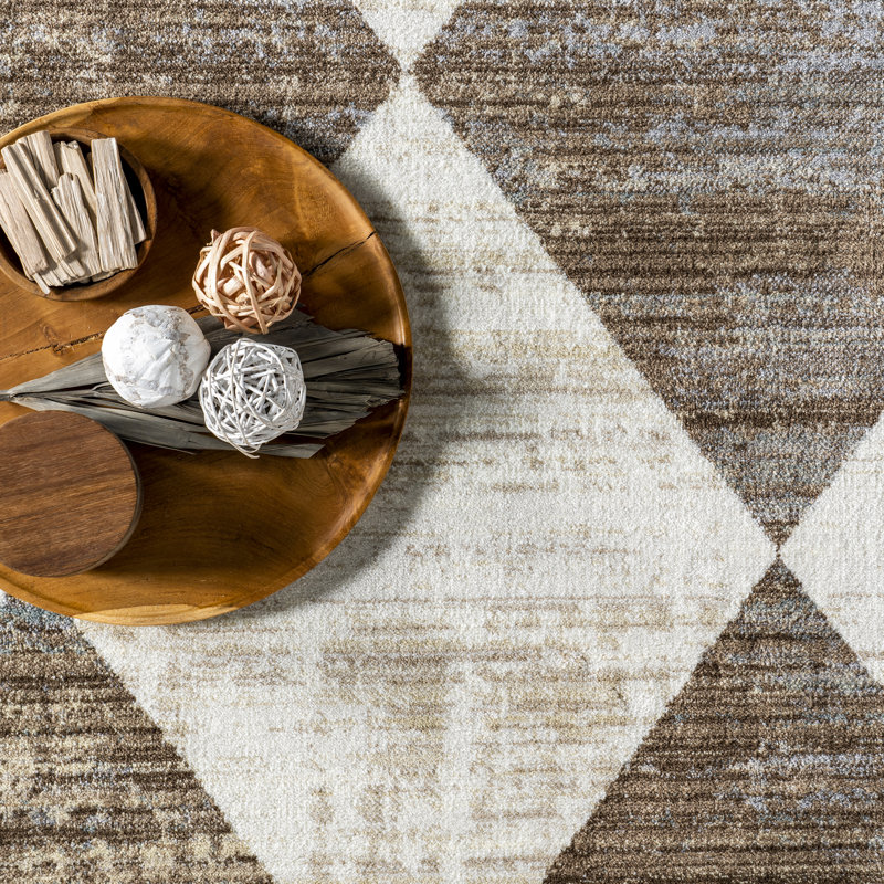 Kimara Checkered Fringe Area Rug, Runner 2'8" x 8', Brown/Beige