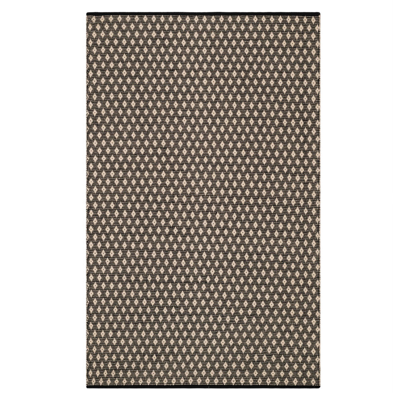 Tapis noir / ivoire en coton tissé à la main D Délicates, Rectangle de 5 pi x 8 pi