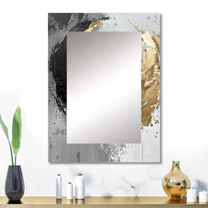 Gold Glam Arcs Shapes Fusion II - Abstract Shapes Unique Wall Mirror, Gold Mirror, Printed Metal Art, 32" x 24"