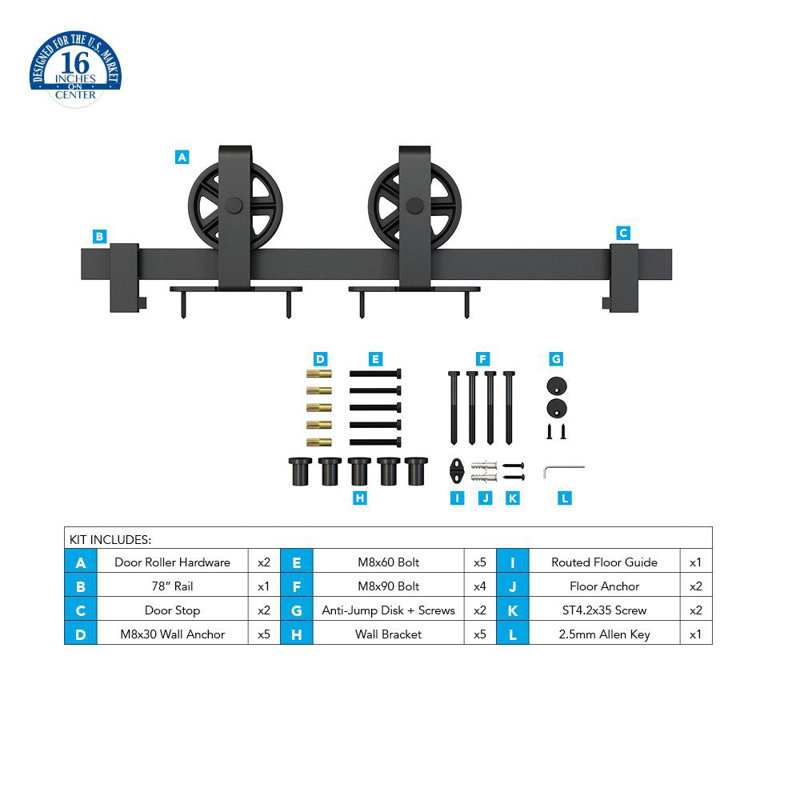 Satin Black Steel Barn Door Hardware Kit