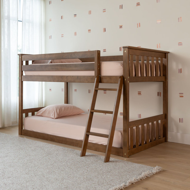 Lit superposé simple au-dessus sur lit simple en bois massif Aileana par Lark Manor™, Gris