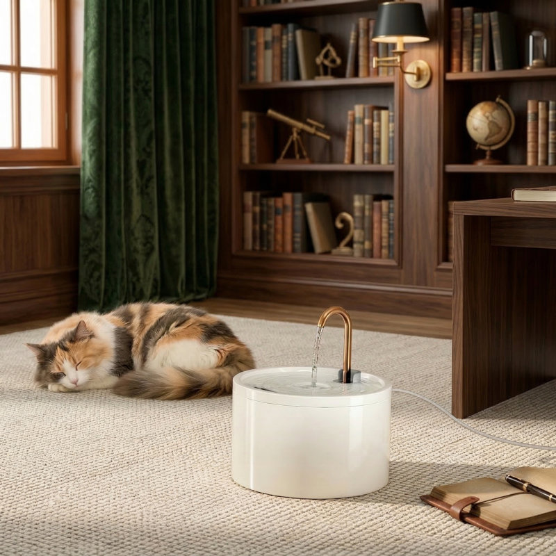 Fontaine pour chat entièrement en céramique, 71 oz / 2,1 L avec bec en cuivre pur, pompe non toxique et ultra-silencieuse, comprend 3 filtres et une éponge, utilisation intérieure, blanc
