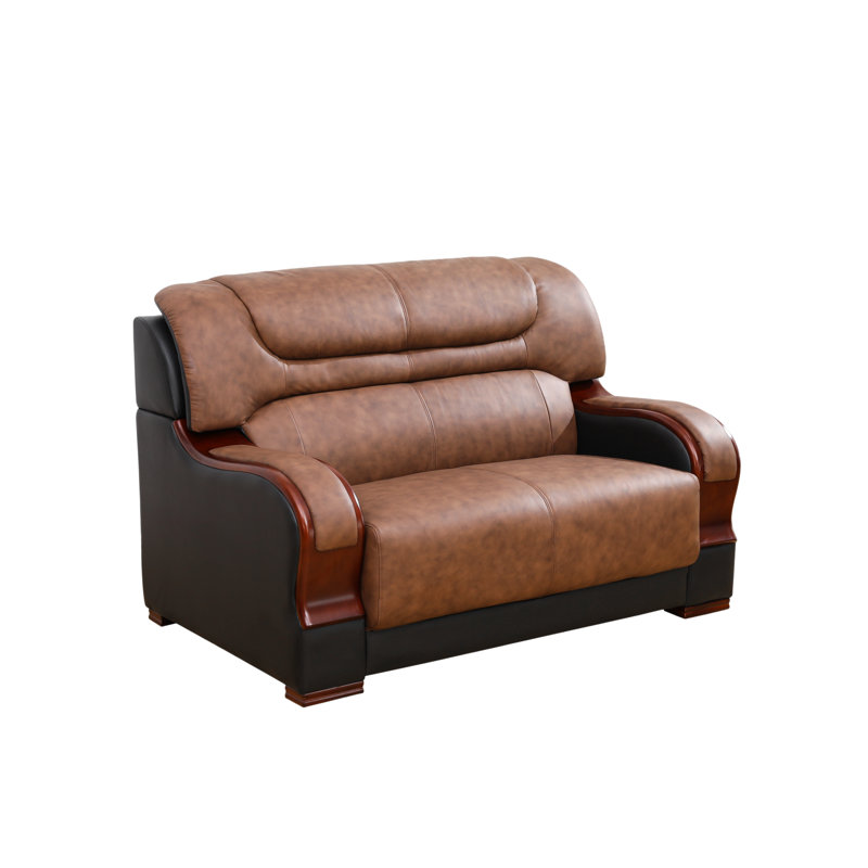 Diti 57" Wide Genuine Cowhide Leather Loveseat, Brown Genuine Leather