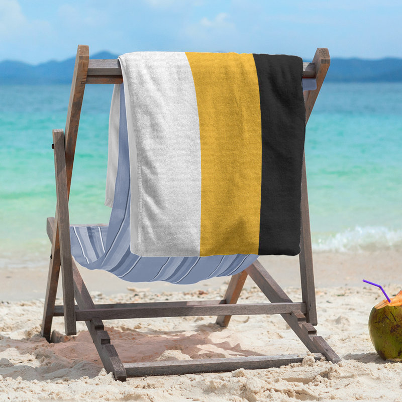 Lightweight Beach Towel, White/Pittsburgh Gold/Black, Poly/Cotton