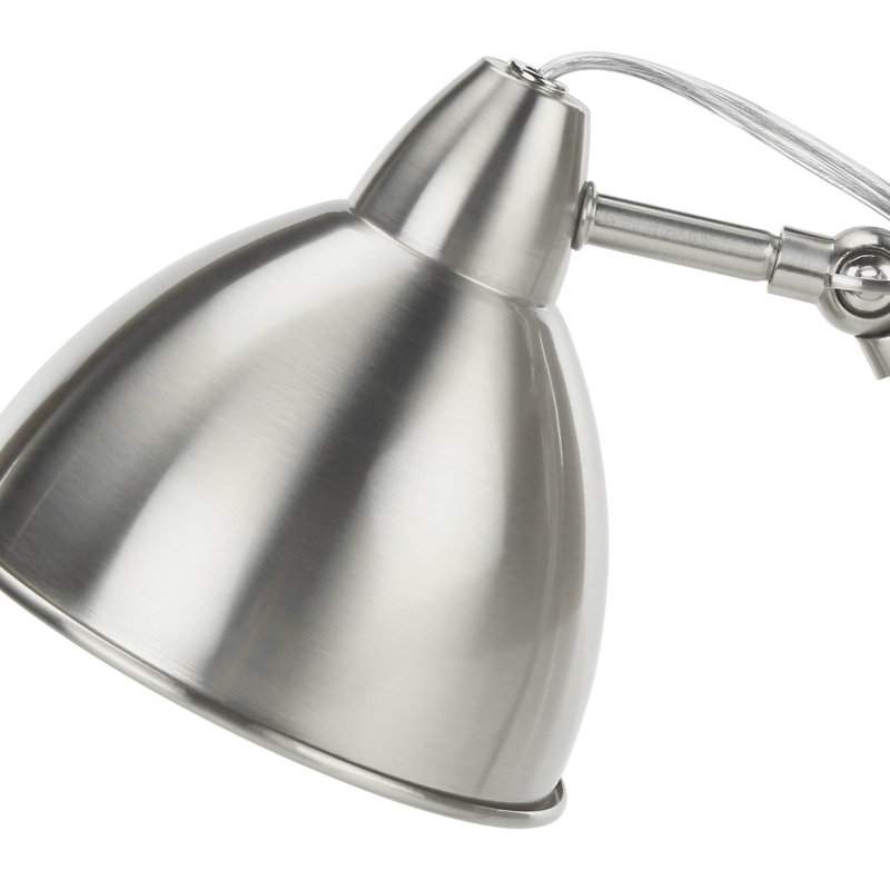H 17 po, lampe de table, port USB inclus, nickel métallique, abat-jour en nickel, moderne, éclairage, lampe de table