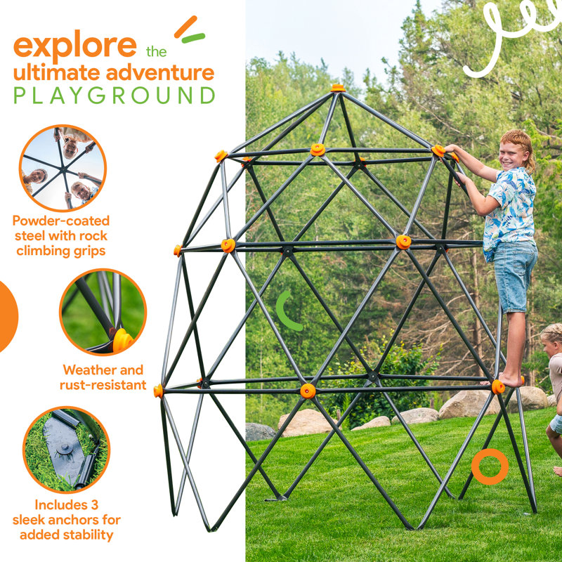 Large Black and Orange Steel Geometric Climbing Dome for Kids