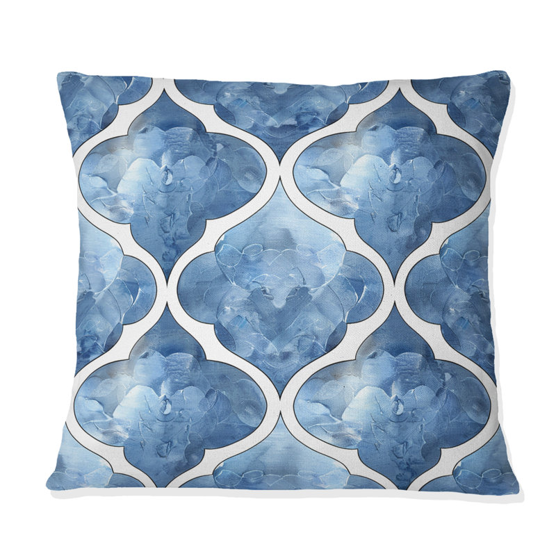 Coussin moderne bleu et blanc Modern Trellis II, H 16 po x l 16 po