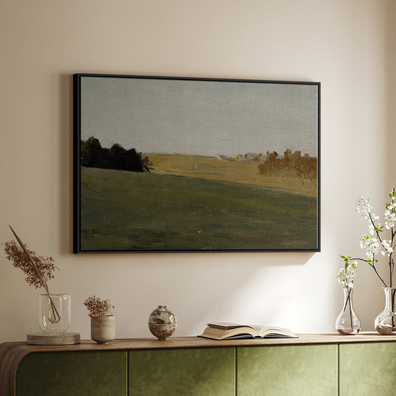 Paysage rétro - cmxxxiv, Toile encadrée noire, H 27 po x l 41 po x P 2 po