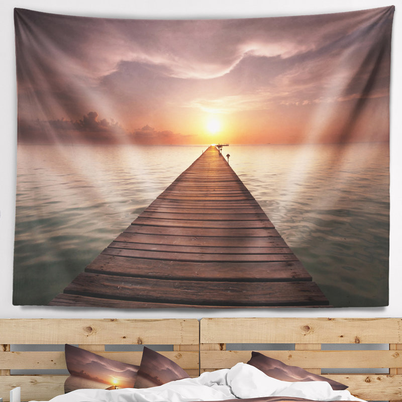 Tapisserie boardwalk de mer à l’intérieur du soleil, H 78 po x l 92 po