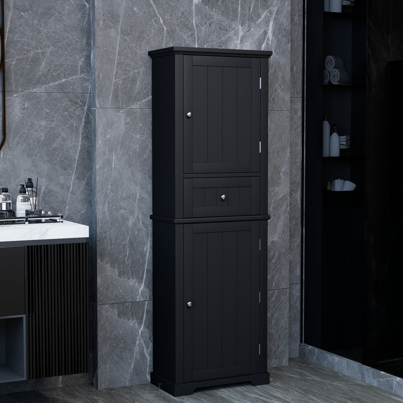 Grande armoire de rangement noire, armoire de rangement autoportante avec tiroirs et tablettes réglables noires