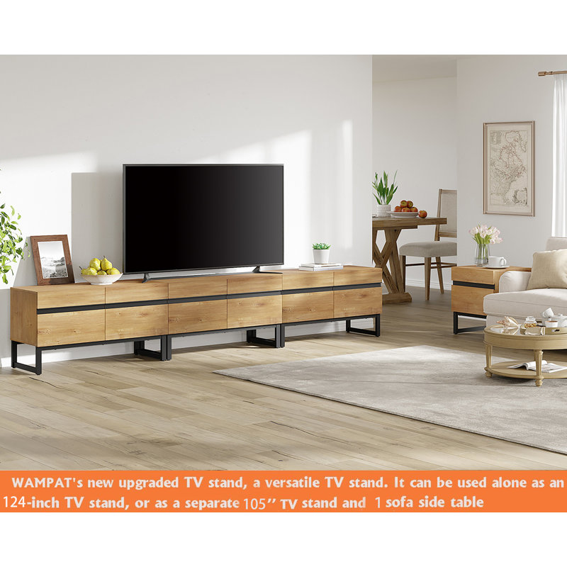 Modern TV Stand For Tvs Up To 110 Inches, 4-In-1 Entertainment Center With Storage Cabinets And Metal Base, Media Console For Living Room, 124"