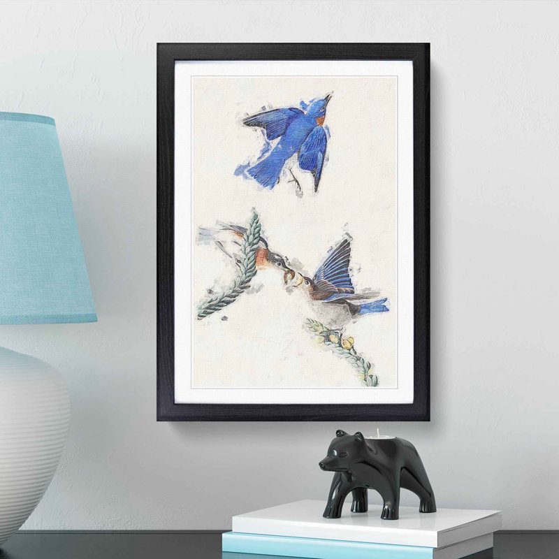 Bluebirds by John Audubon - Picture Frame Painting Print, 36cm H x 27cm W x 2cm D, Black Framed