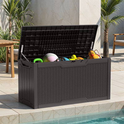 80 Gallon Outdoor Storage Cabinet with Rattan Pattern Lockable & Weather Resistant