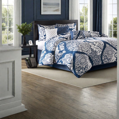 Premium Cotton Bedding Set, Hypoallergenic Comforter, Elegant Indigo Style