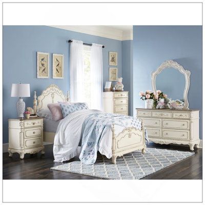Commode de style victorien à finition blanche et chêne antique avec 5 tiroirs 1 pièce