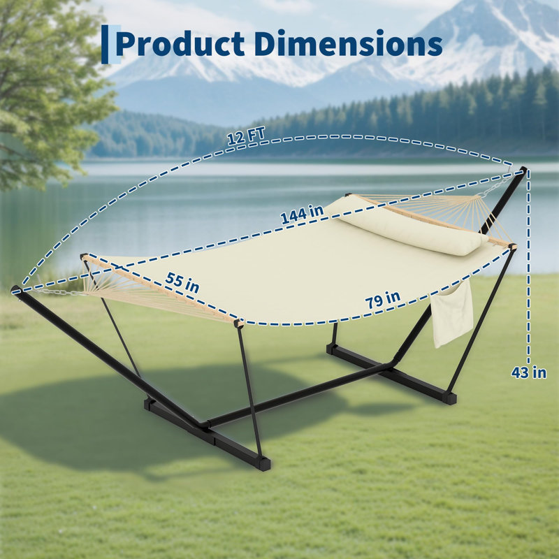 Hamac double avec support réglable en acier, hamac robuste pour 2 personnes pour le patio, le jardin, la plage et la cour