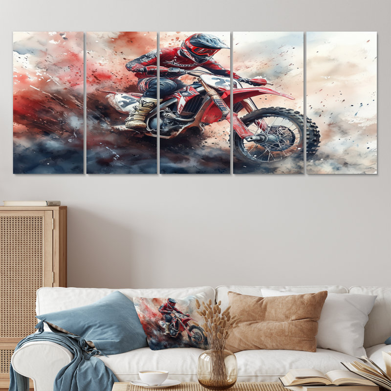 «Red Moto X Mayhem Accents With Black II», ensemble d'art mural sur toile, H 28 po x l 60 po
