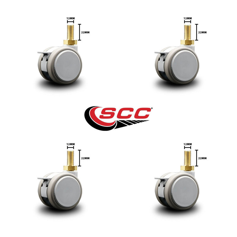 2 Inch MRI Safe Casters with Brakes – 12mm Threaded Stem – Set of 4 – SCC