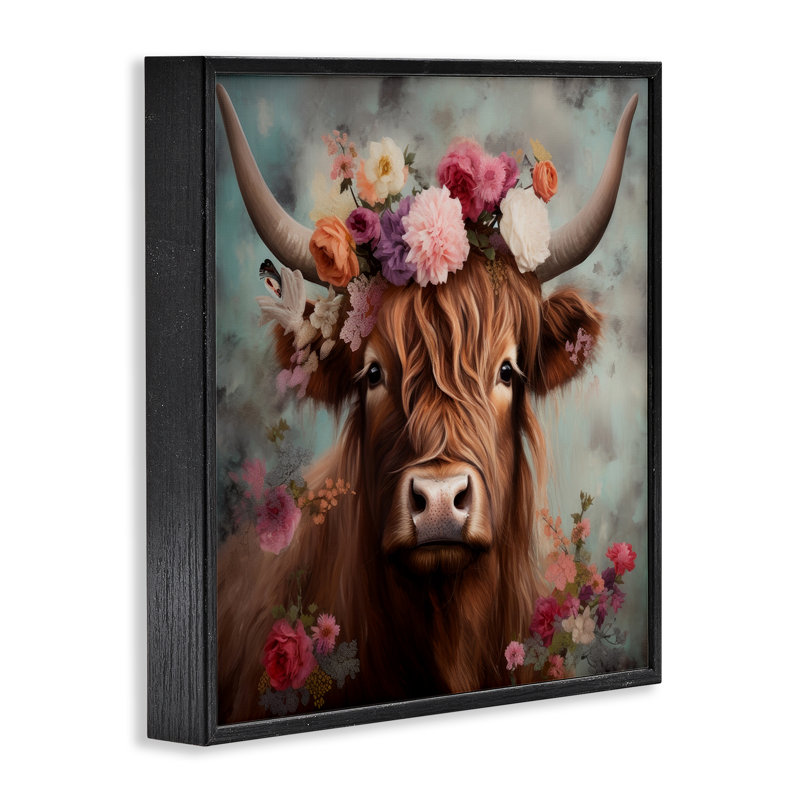 Vache détaillée Highland Cow, art giclée noire encadrée par Irena Orlov, Cadre noir, H 12 po x l 12 po