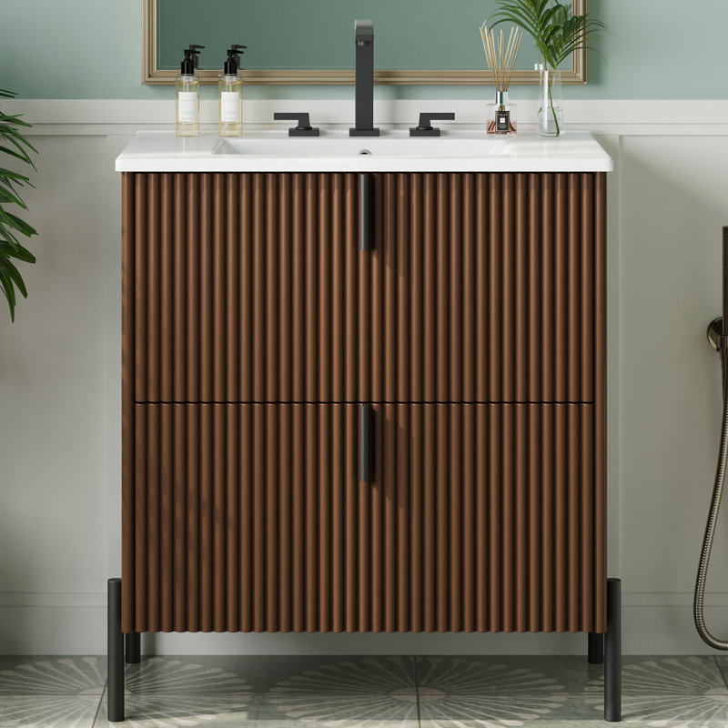 Bathroom Vanity with Ceramic Sink, Dark Brown