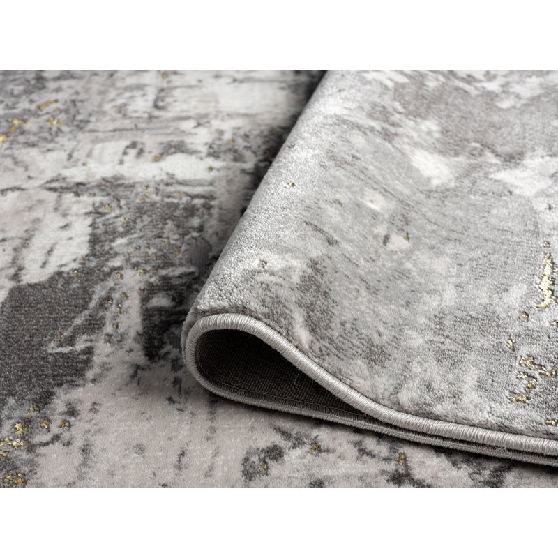 Tapis abstrait doré / gris, Rectangle 5 pi 3 po x 7 pi 7 po