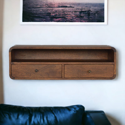 Floating Chestnut Open Console, 2-Drawers, 1 Open Slot