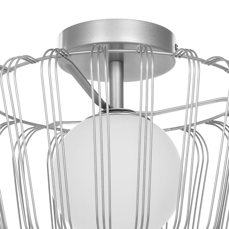 13"W Mateo Silver Caged Globe Shade Ceiling Light 