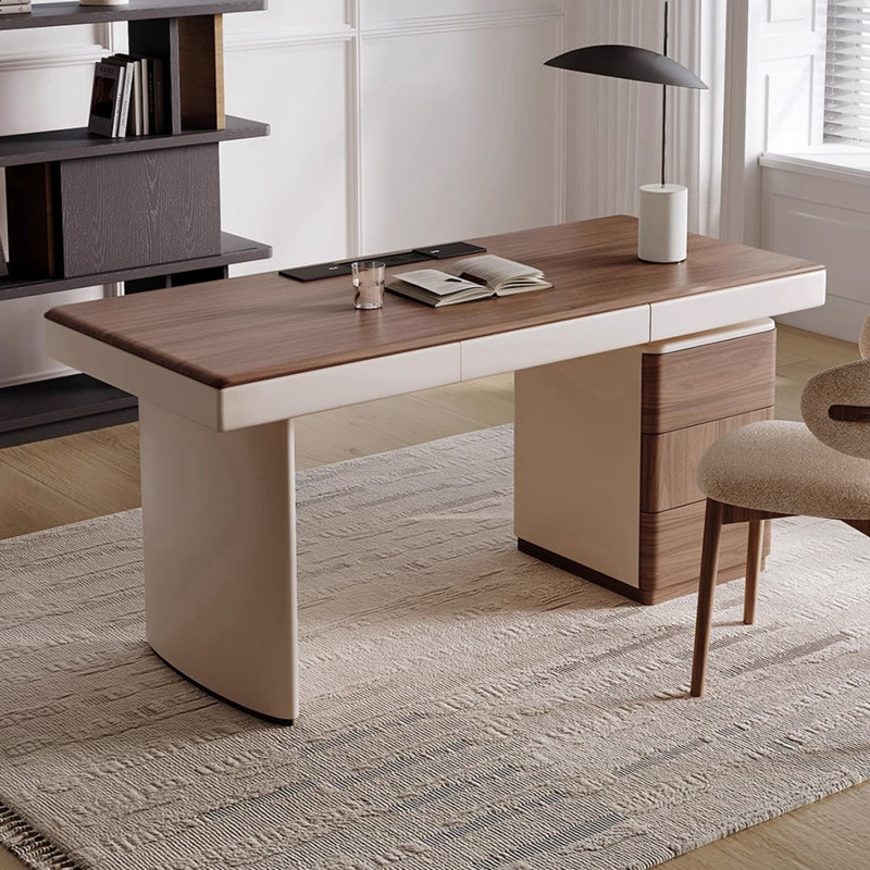Bureau de direction rectangulaire en bois manufacturé brun noisette, 29.53" H x 55.12" W x 27.56" D