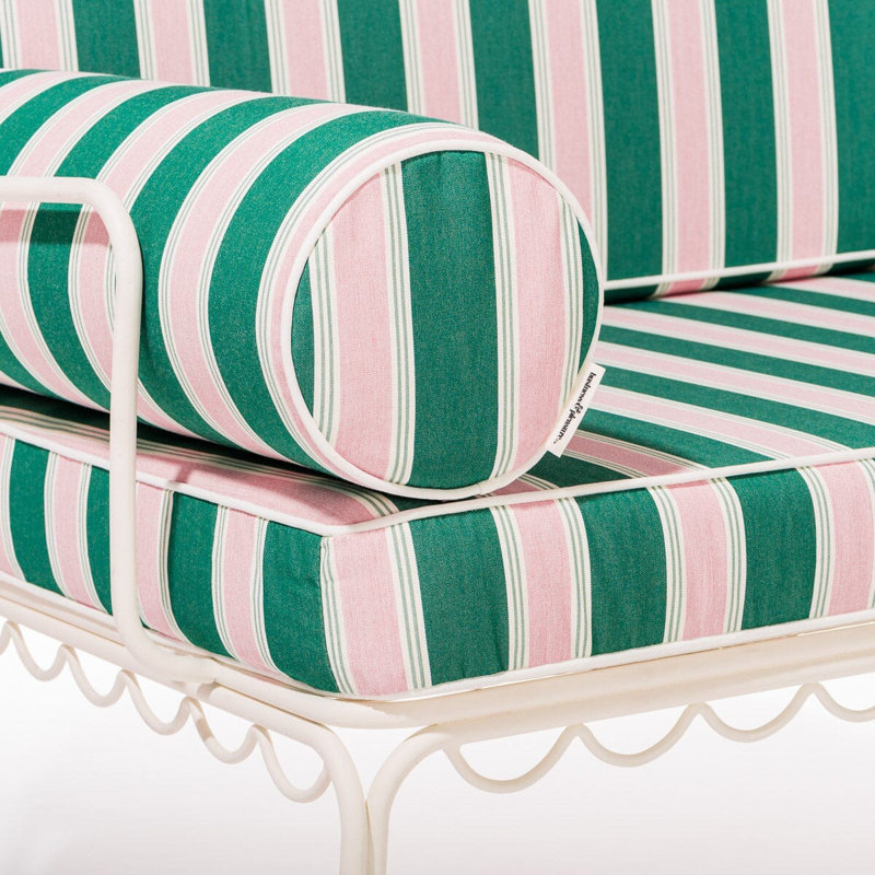 Love Seat Slip Cover Set, Green/Pink Striped Acrylic