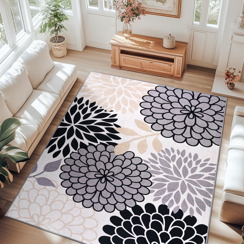 Wymond  Large Oriental Floral Living Room Rug Washable Bedroom Rug Non-Slip Colorful Vintage Accent Floor Carpet For Home Decor