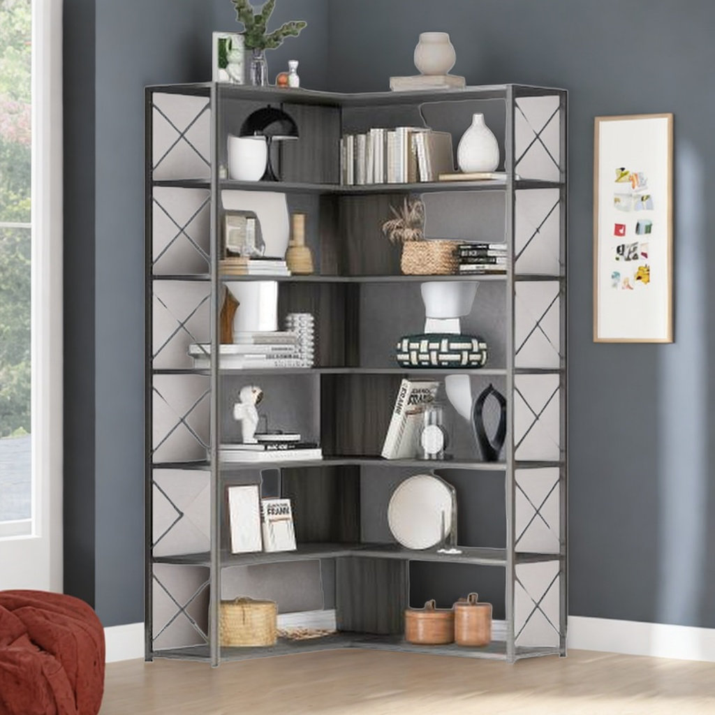 17 Stories 7-Tier Corner Bookcase L-Shaped Bookshelf & Reviews | Wayfair