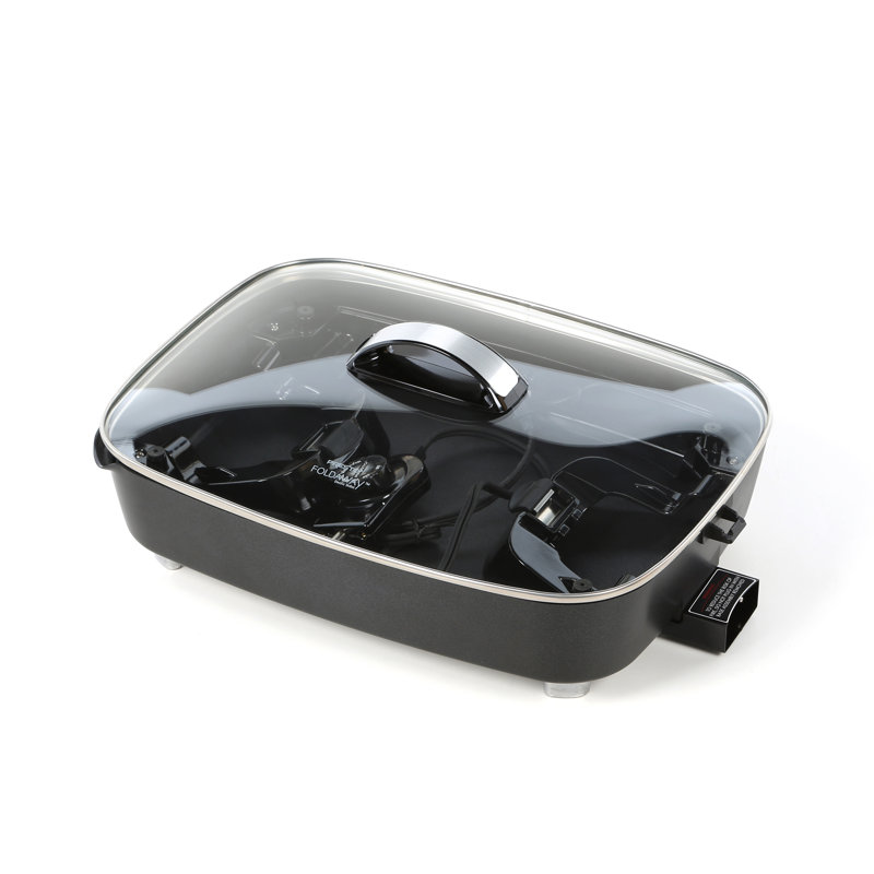 Presto Electric Foldaway Nonstick Skillet with Tempered Glass Lid, 16", Black