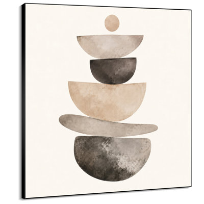 Impression sur tissu grand format - Motif géométrique beige neutre empilé pour salon ou chambre - « Assemblage du cadre requis (cadre non fini) »