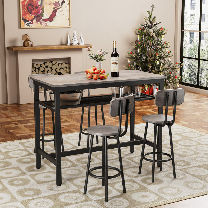 Ensemble de table de bar et chaises pour 4, ensemble de 4 chaises de table de petit déjeuner à hauteur de comptoir de 4 pour salle à manger, cuisine, bar, appartement, gris